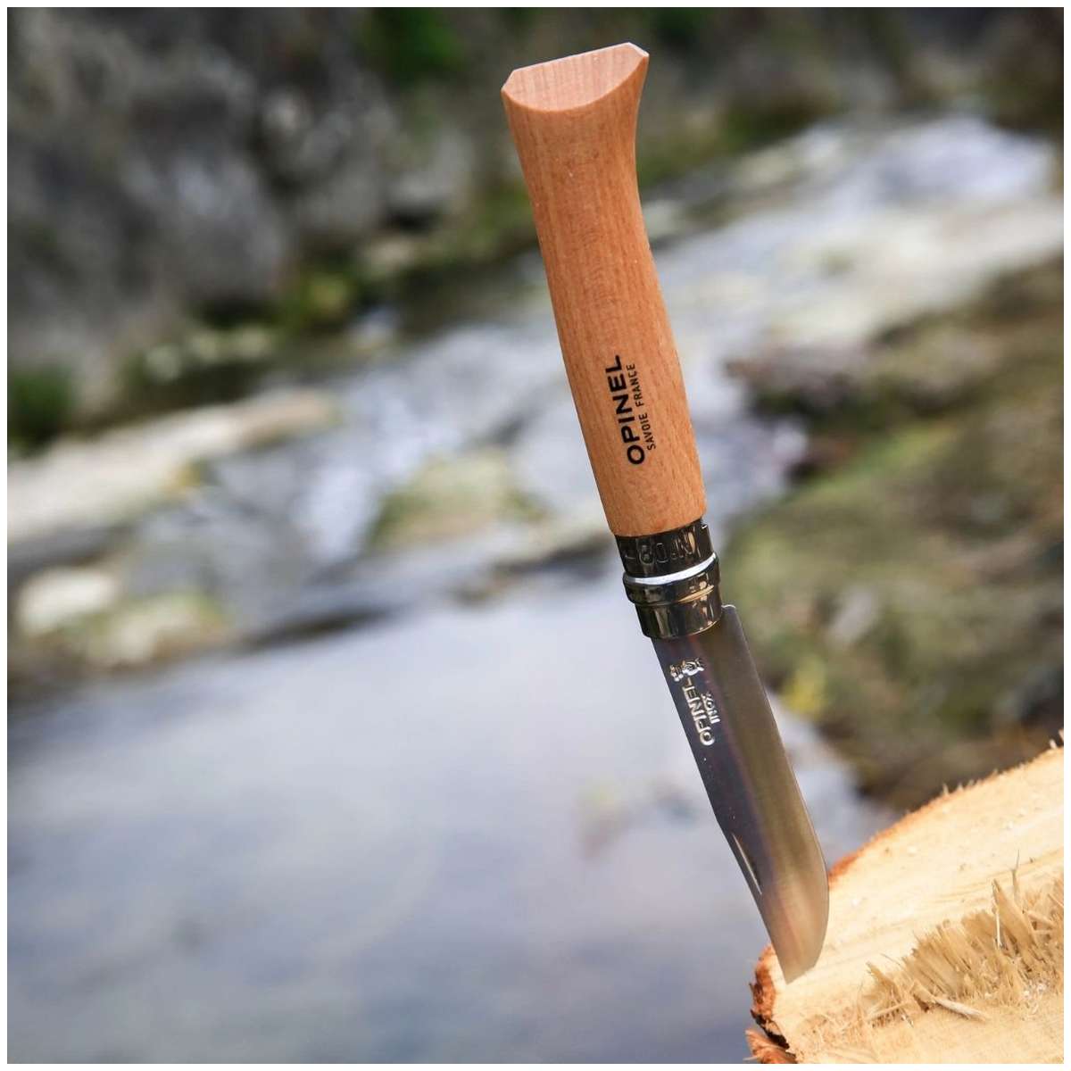 Opinel Pocket Knife 8.5 cm Beech Wood Handle and Steath in a Wooden Gift Box With Glass Lid No 8 Inox 001089