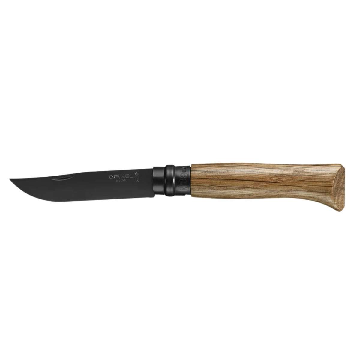 Opinel Pocket Knife 8.5 cm With Black Blade Oak Wood Handle and Steath in a Wooden Gift Box No 8 Inox 002172