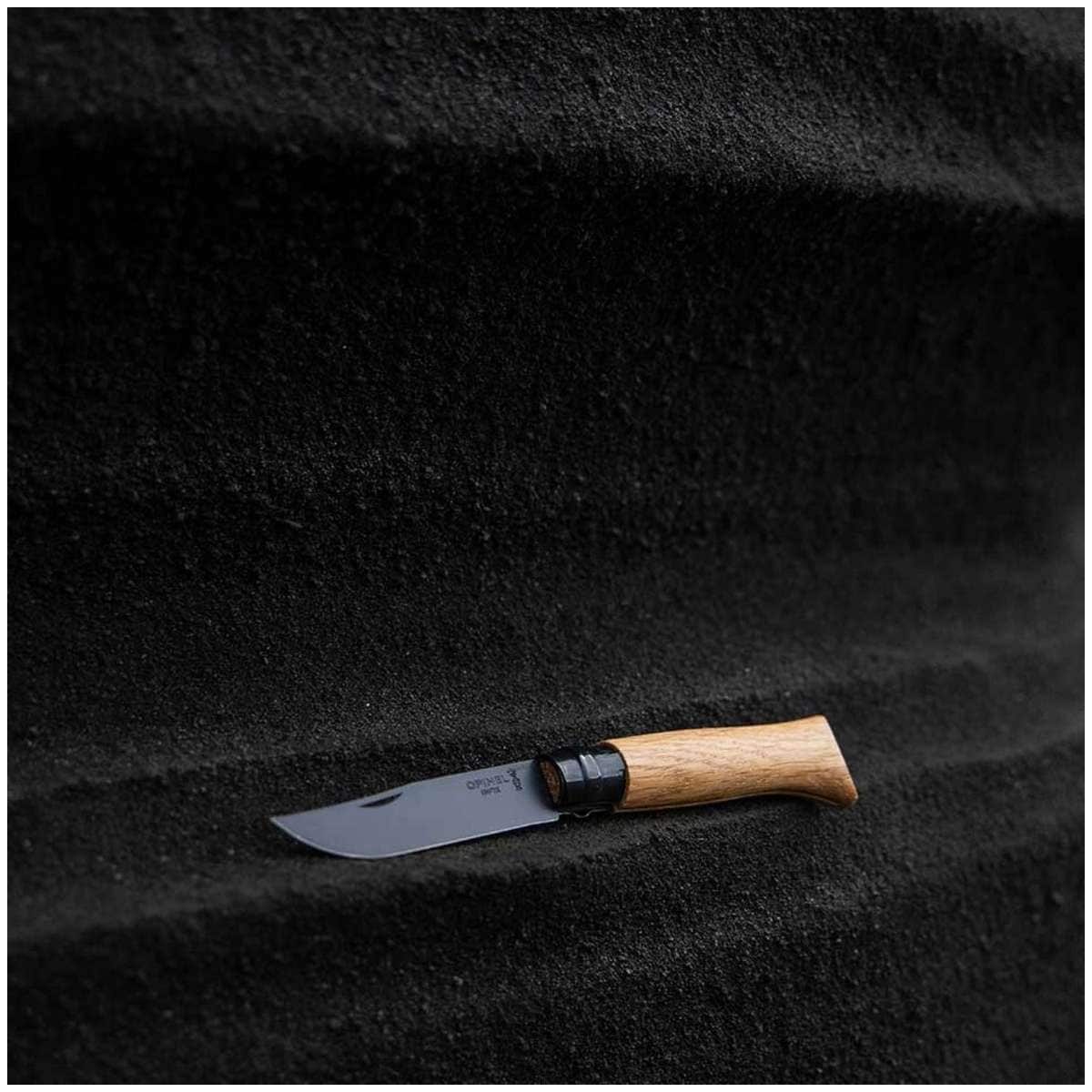 Opinel Pocket Knife 8.5 cm With Black Blade Oak Wood Handle and Steath in a Wooden Gift Box No 8 Inox 002172