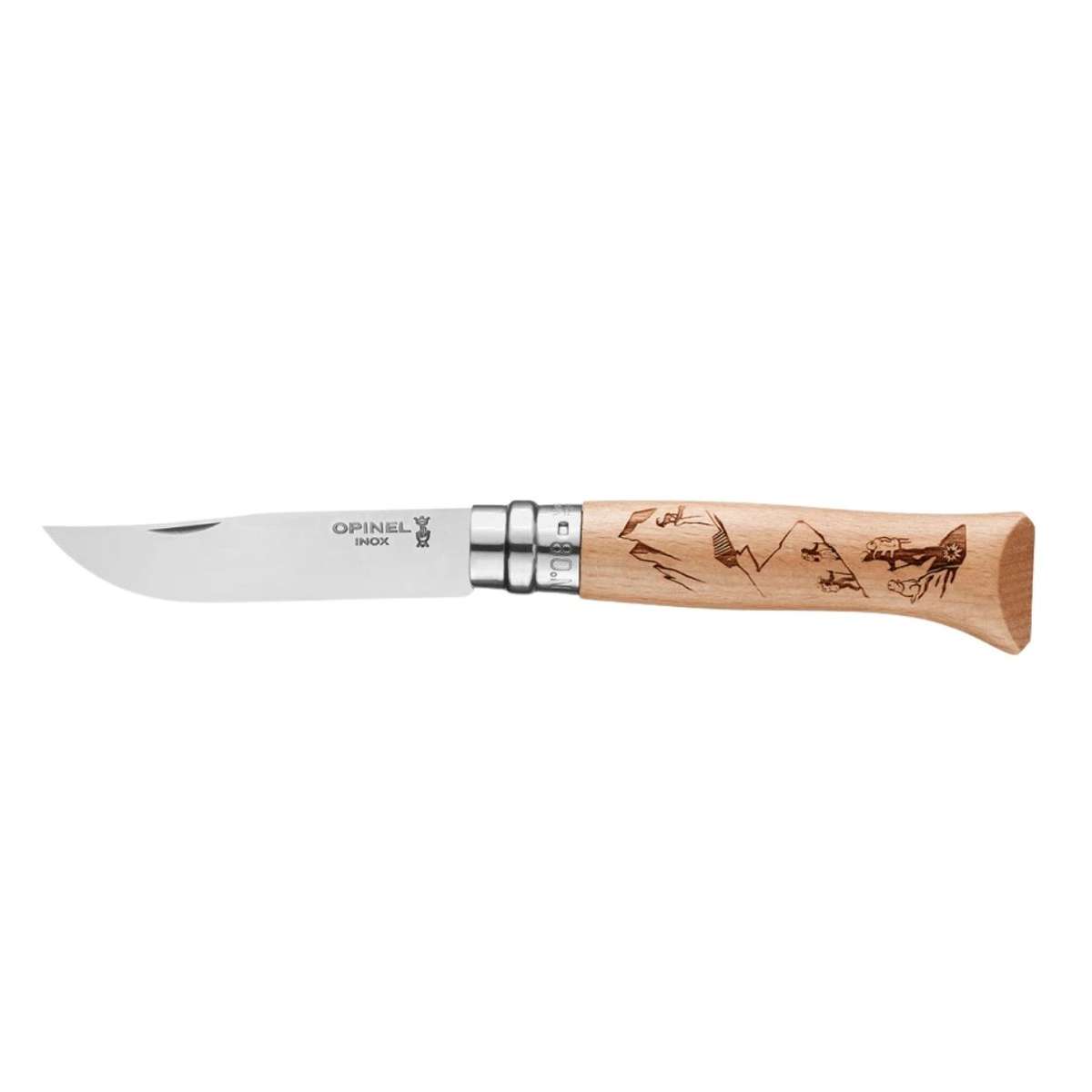 Opinel Pocket Knife 8.5 cm Engraved Beech Wood Handle No 8 Gravé Sport Hiking 002186