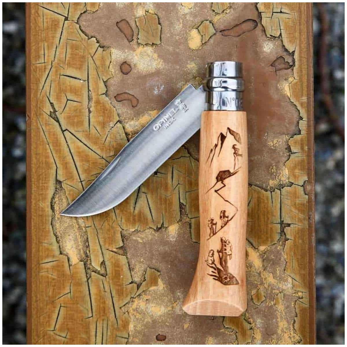 Opinel Pocket Knife 8.5 cm Engraved Beech Wood Handle No 8 Gravé Sport Hiking 002186