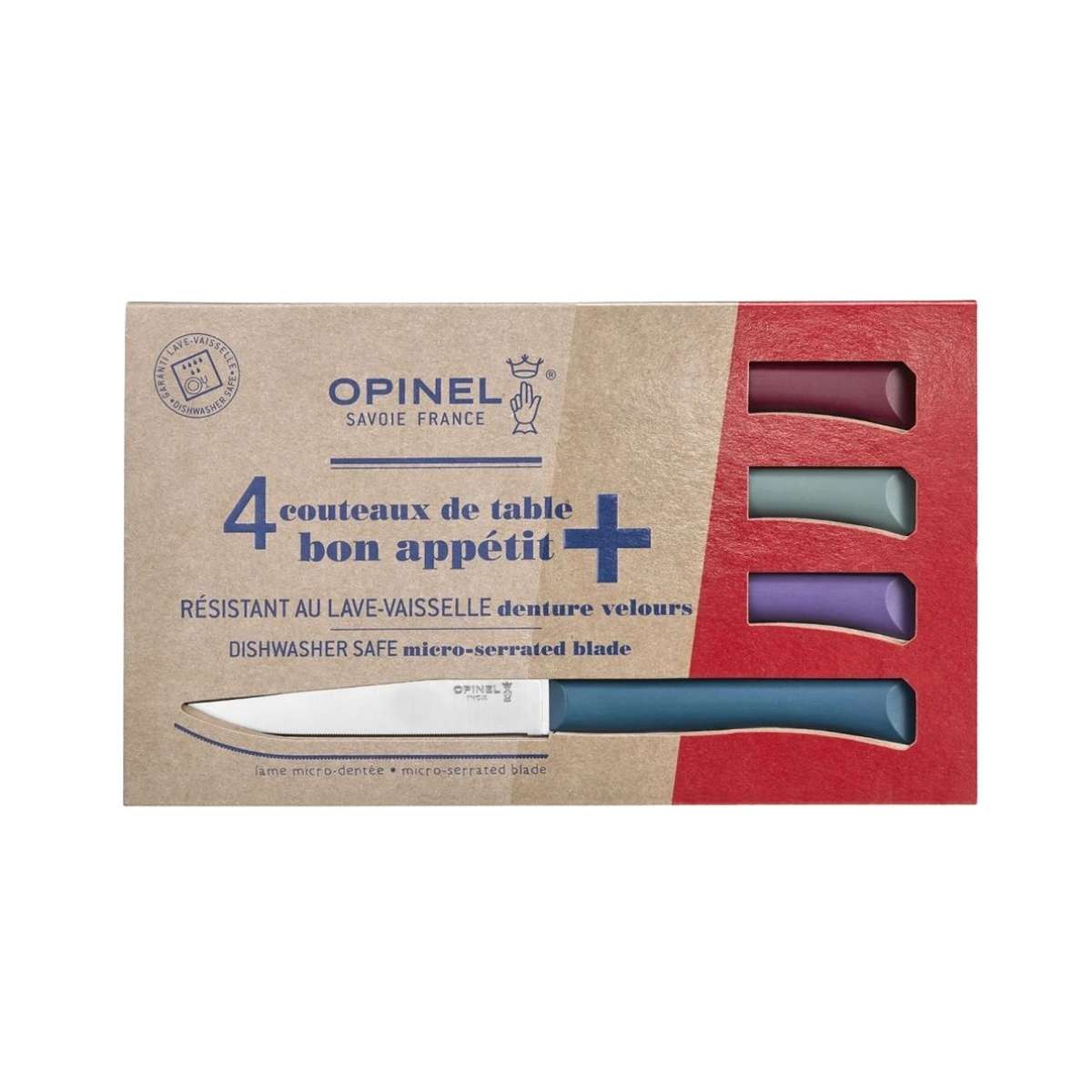 Opinel Knives 11 cm 4 pcs Set Multicolored Handles Bon Appetit+ Glam 002197