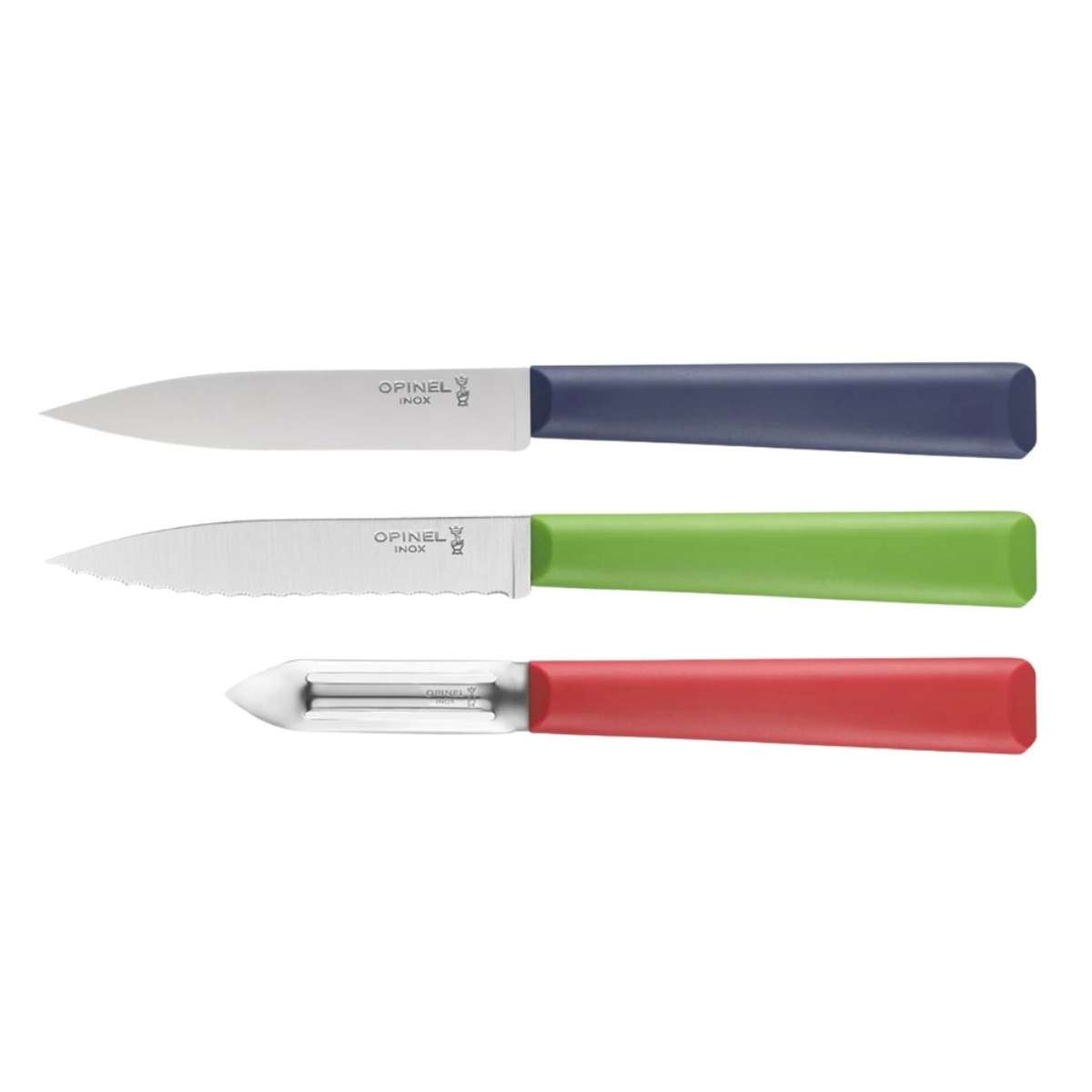 Opinel Kitchen Knives and Peeler Set 4 pcs Multicolored Handles Les Essentiels+ 002359