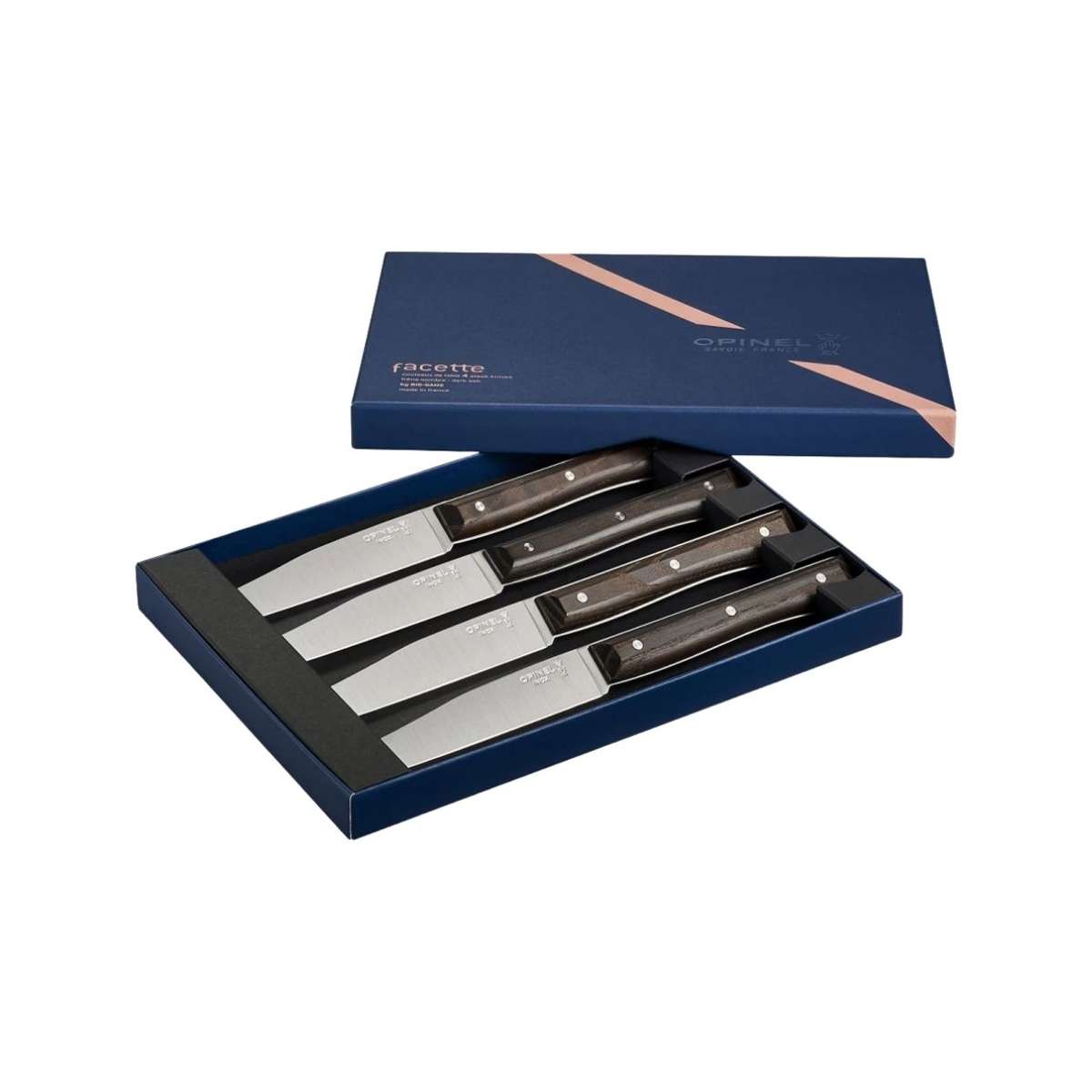 Opinel Knives 11 cm Set 4 pcs Dark Ash Wood Handle Facette 002497