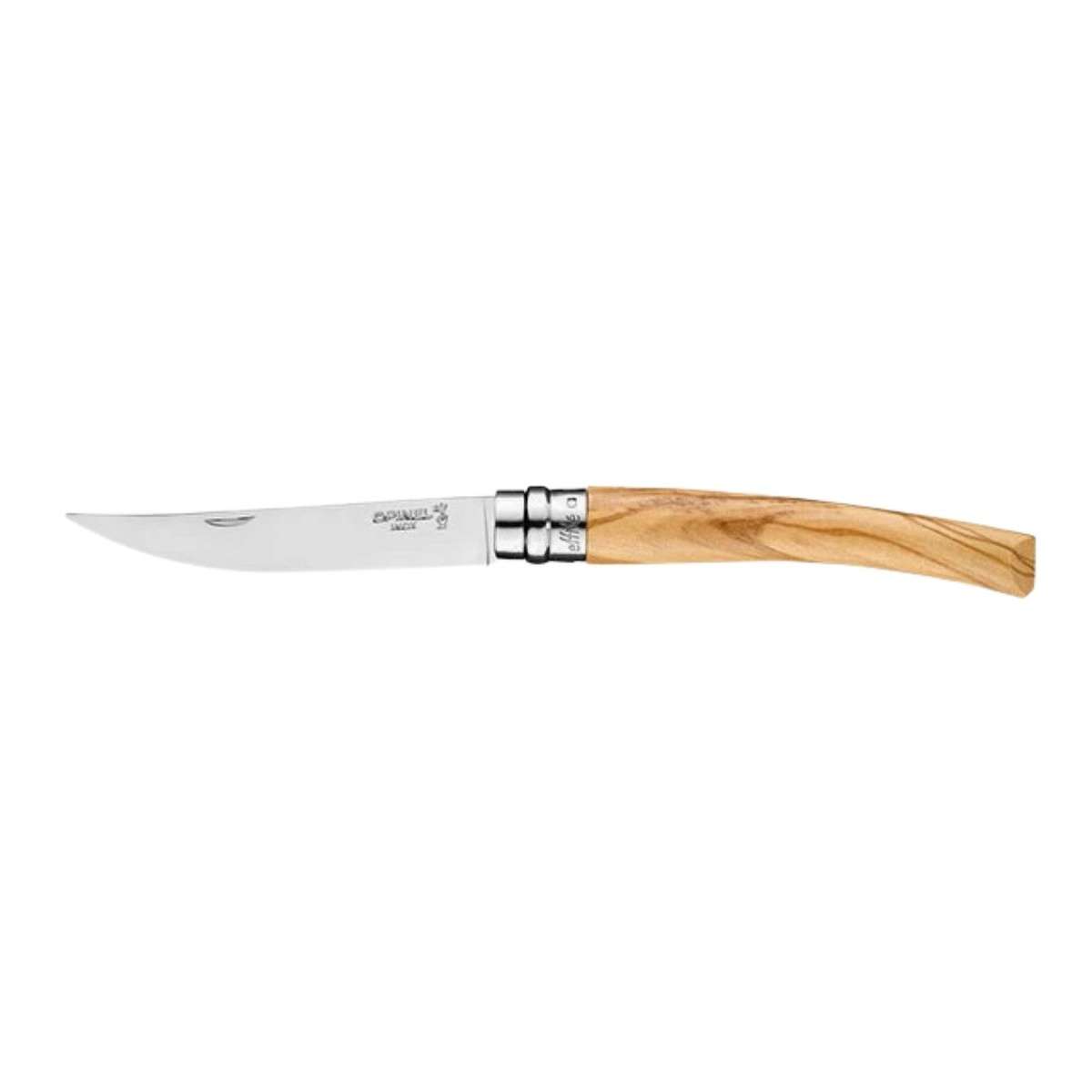 Opinel Pocket Knife 10 cm Olive Wood Handle and Steath in a Wooden Gift Box With Glass Lid No 10 Slim 002606