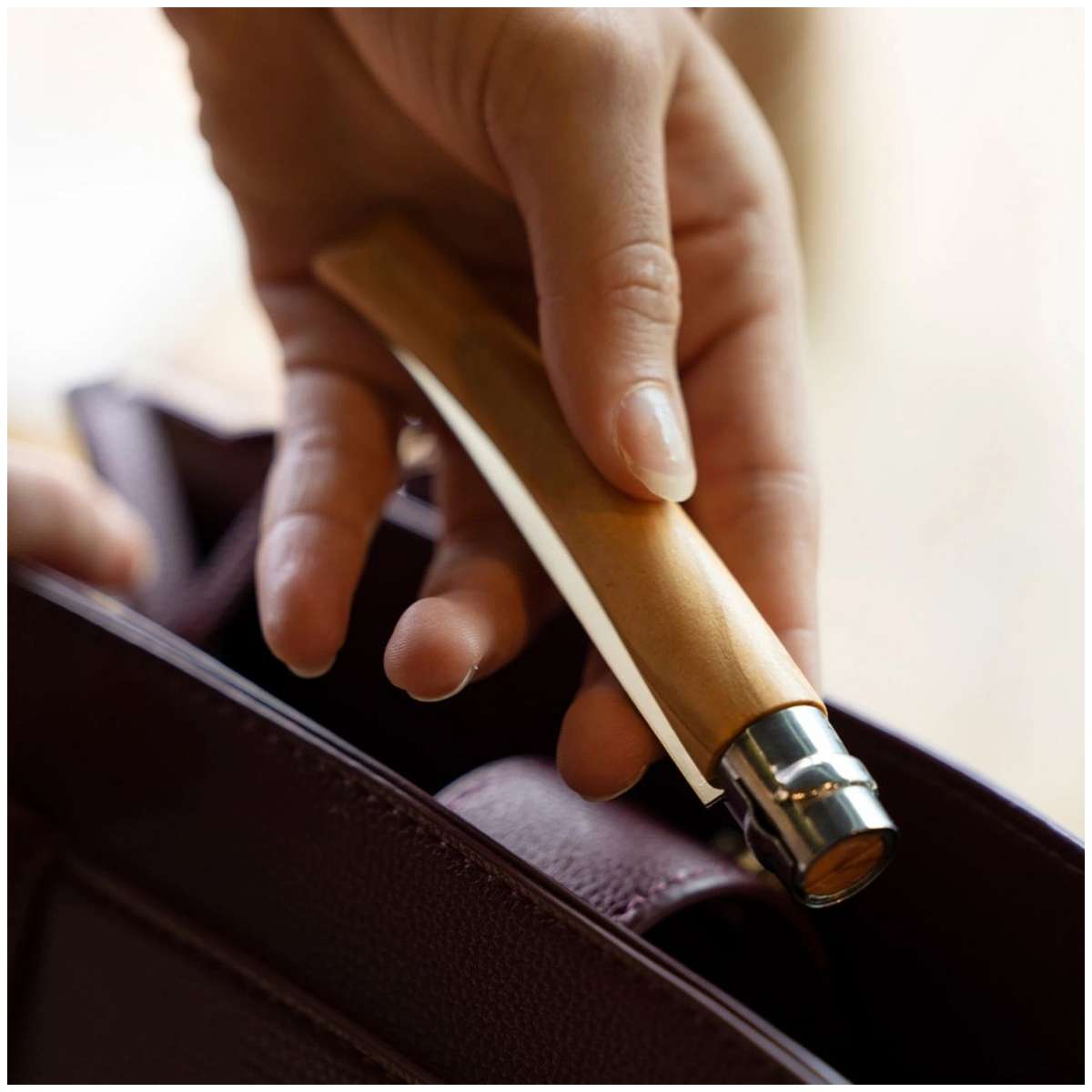 Opinel Pocket Knife 10 cm Olive Wood Handle and Steath in a Wooden Gift Box With Glass Lid No 10 Slim 002606