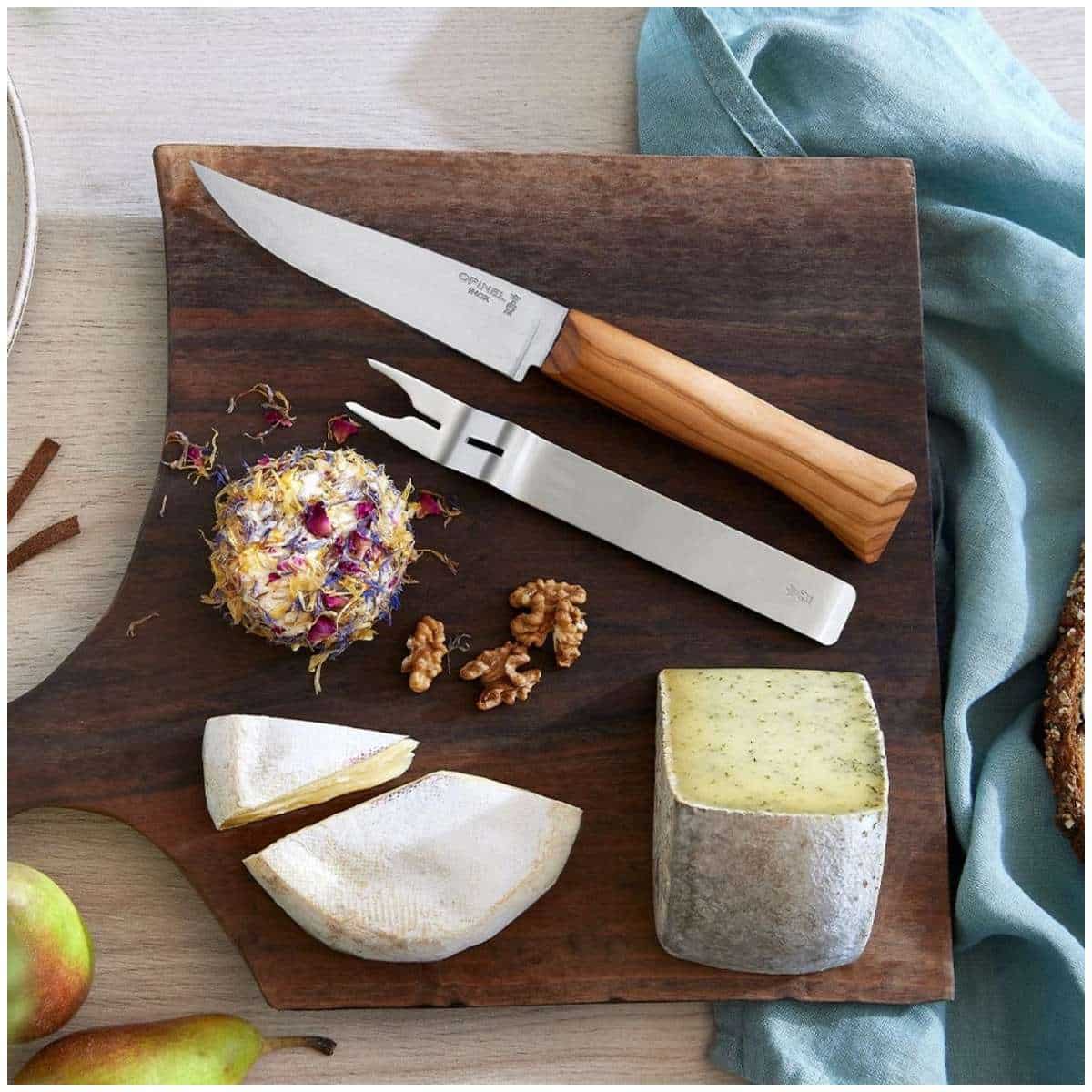 Opinel Cheese Knife 12.5 With Olive Wood Handle And Fork 2 pcs Set 002626
