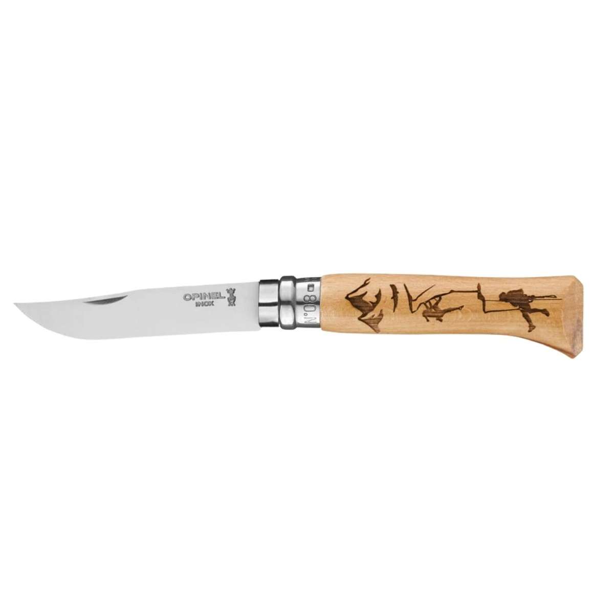 Opinel Pocket Knife 8.5 cm Engraved Beech Wood Handle No 8 Gravé Sport Climbing 003228