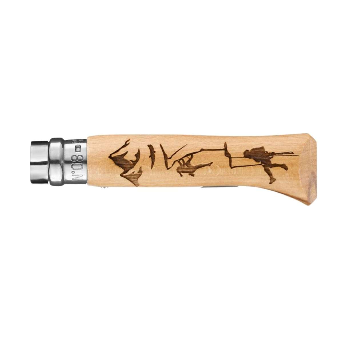Opinel Pocket Knife 8.5 cm Engraved Beech Wood Handle No 8 Gravé Sport Climbing 003228