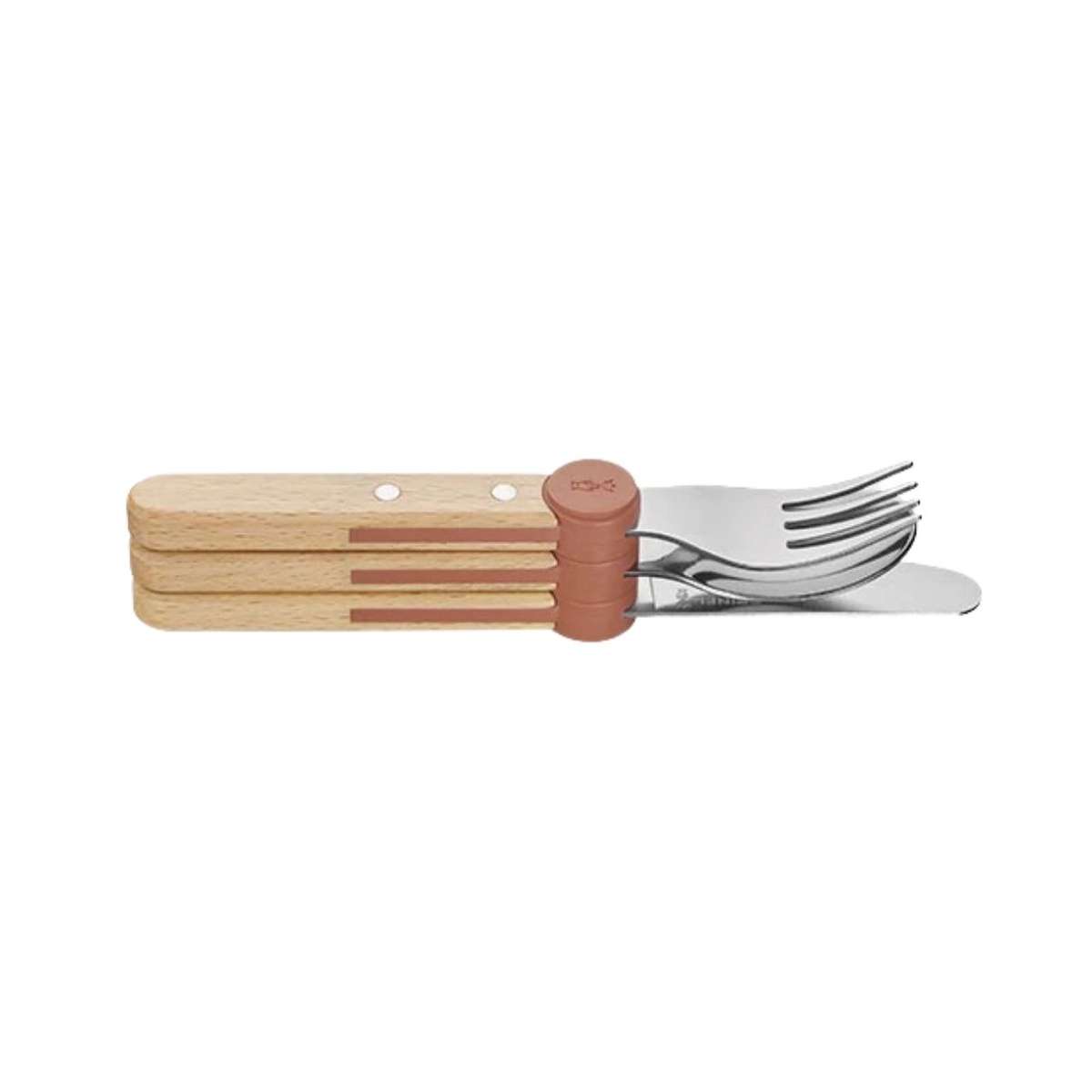 Opinel Stainless Steel Kid's Cutlery Set 3 pcs With Beech Wood Handle Coral 003256