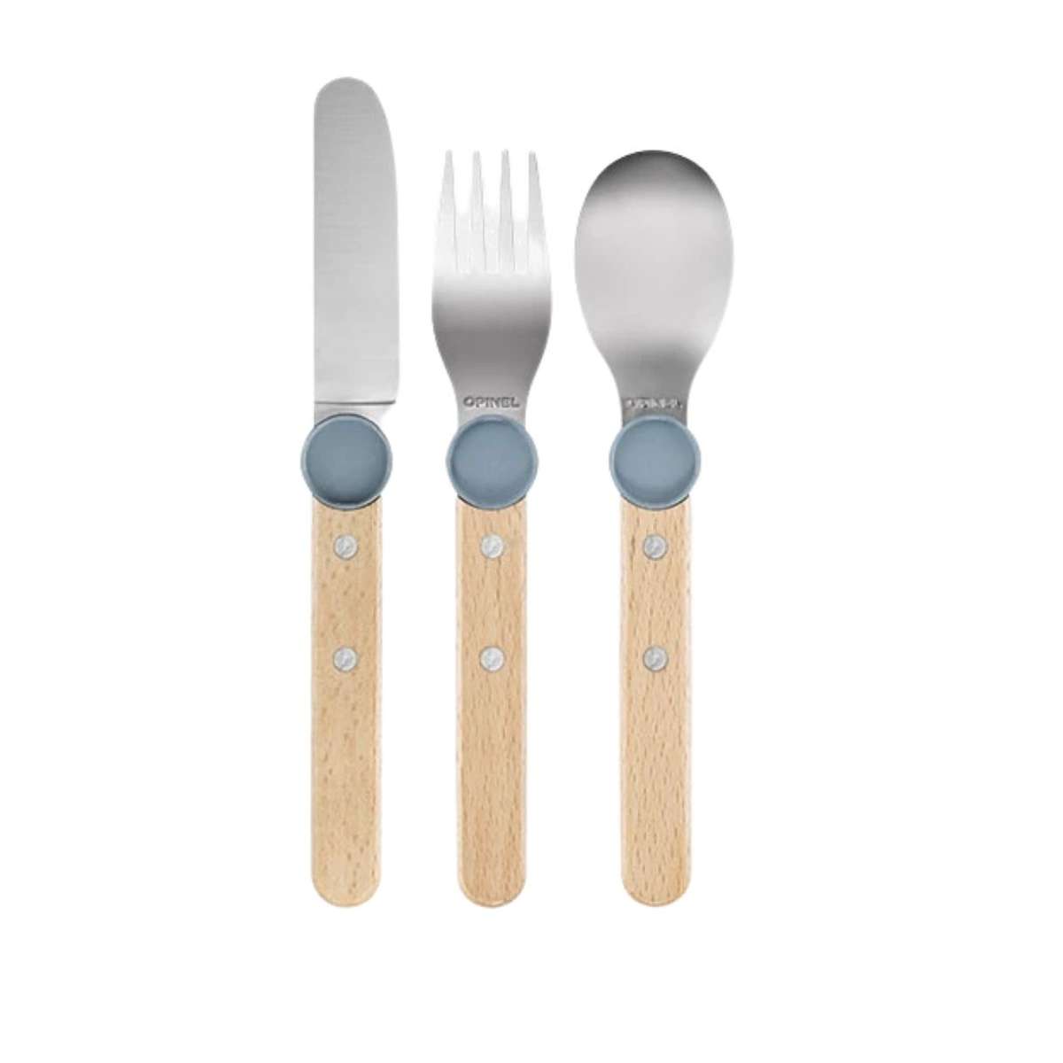Opinel Stainless Steel Kid's Cutlery Set 3 pcs With Beech Wood Handle Blue 003257
