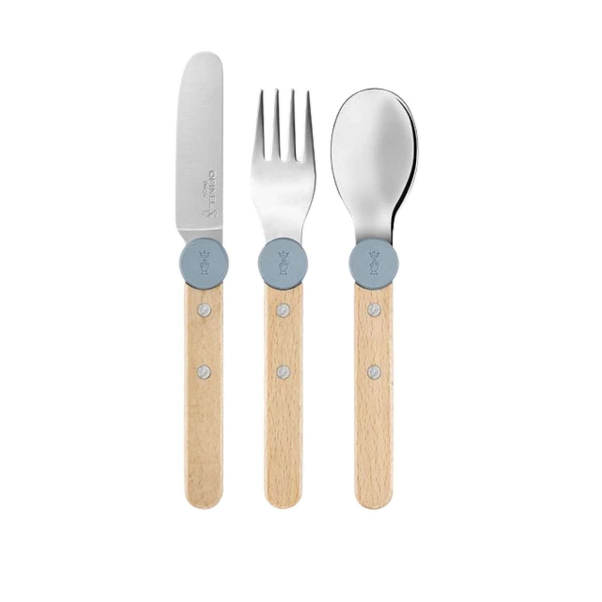 Opinel Stainless Steel Kid's Cutlery Set 3 pcs With Beech Wood Handle Blue 003257