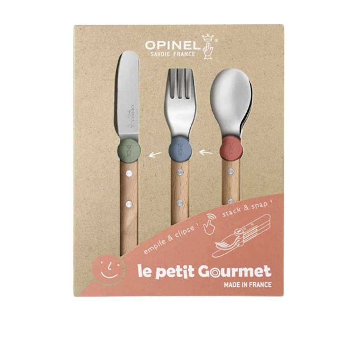 Opinel Stainless Steel Kid's Cutlery Set 3 pcs With Beech Wood Handle Multicolored 003259