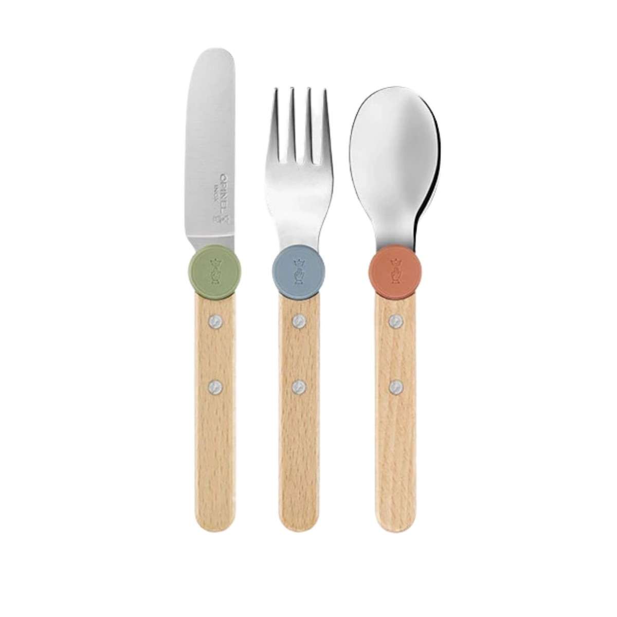 Opinel Stainless Steel Kid's Cutlery Set 3 pcs With Beech Wood Handle Multicolored 003259