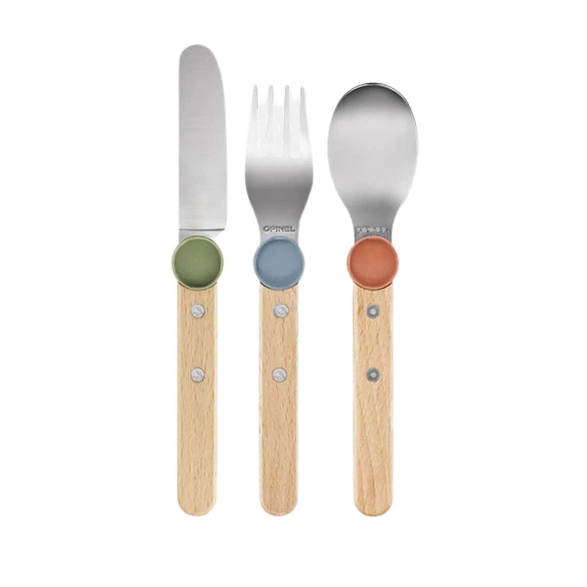 Opinel Stainless Steel Kid's Cutlery Set 3 pcs With Beech Wood Handle Multicolored 003259