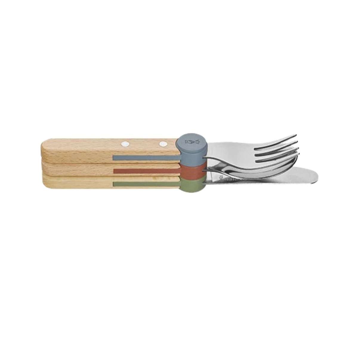 Opinel Stainless Steel Kid's Cutlery Set 3 pcs With Beech Wood Handle Multicolored 003259