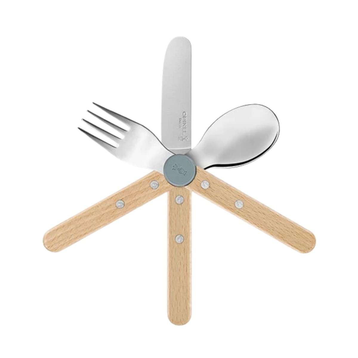 Opinel Stainless Steel Kid's Cutlery Set 3 pcs With Beech Wood Handle Multicolored 003259