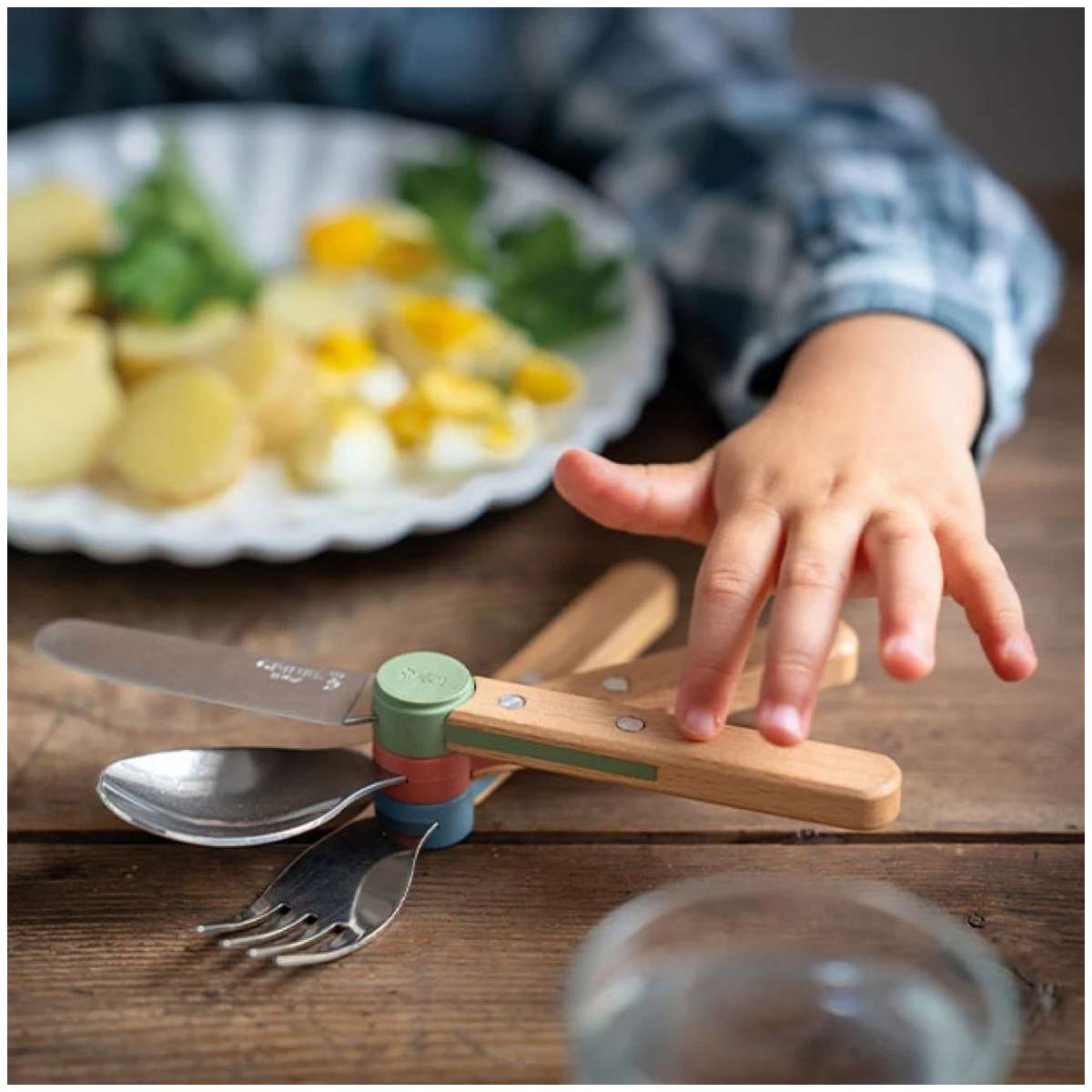 Opinel Stainless Steel Kid's Cutlery Set 3 pcs With Beech Wood Handle Multicolored 003259