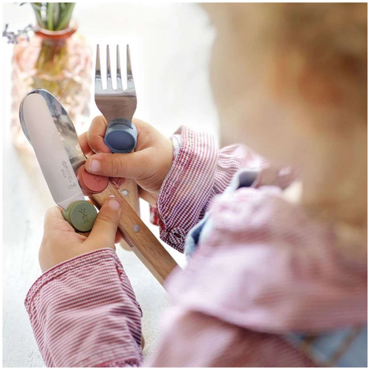Opinel Stainless Steel Kid's Cutlery Set 3 pcs With Beech Wood Handle Multicolored 003259