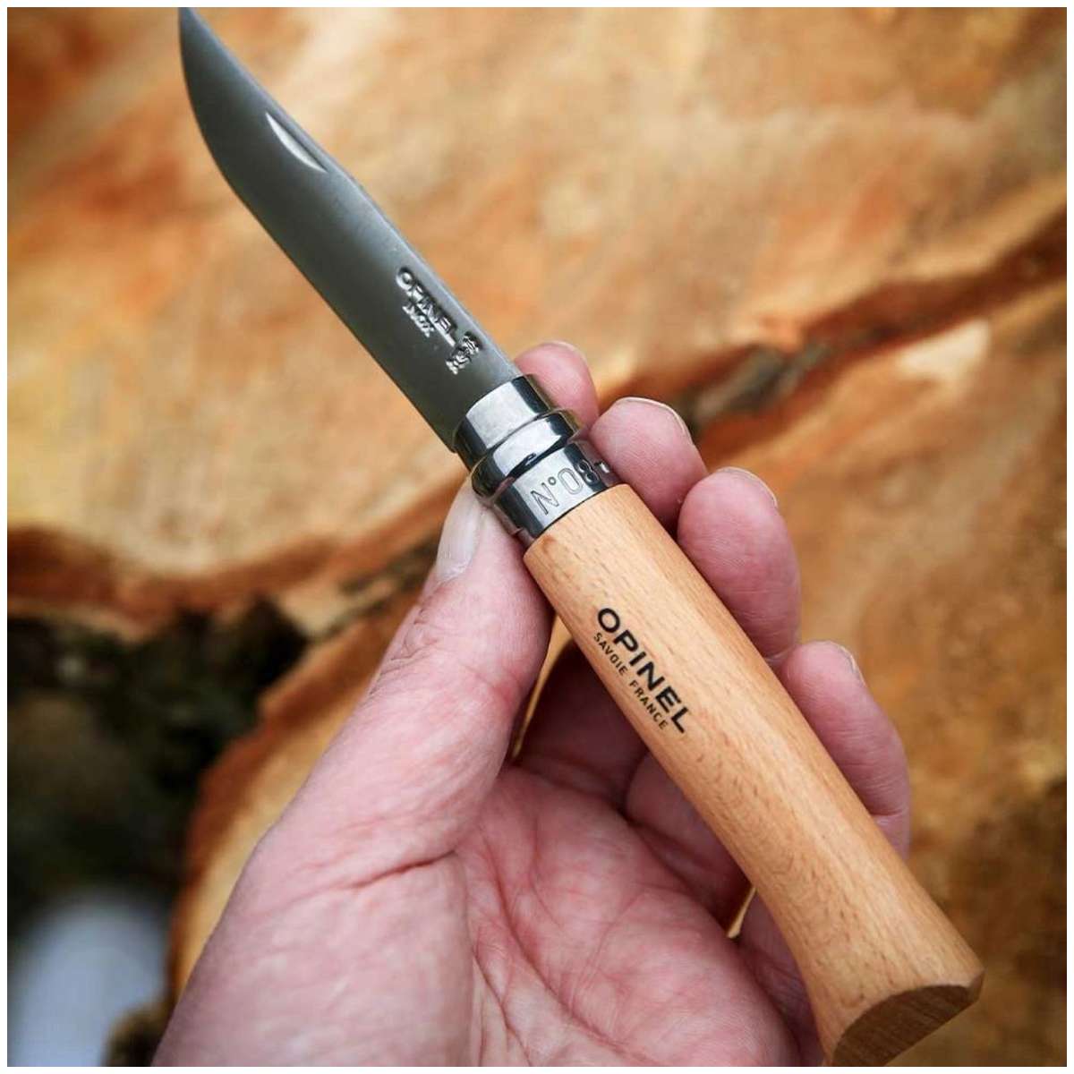 Opinel Pocket Knife 8.5 cm Beech Wood Handle No 8 Inox 123080