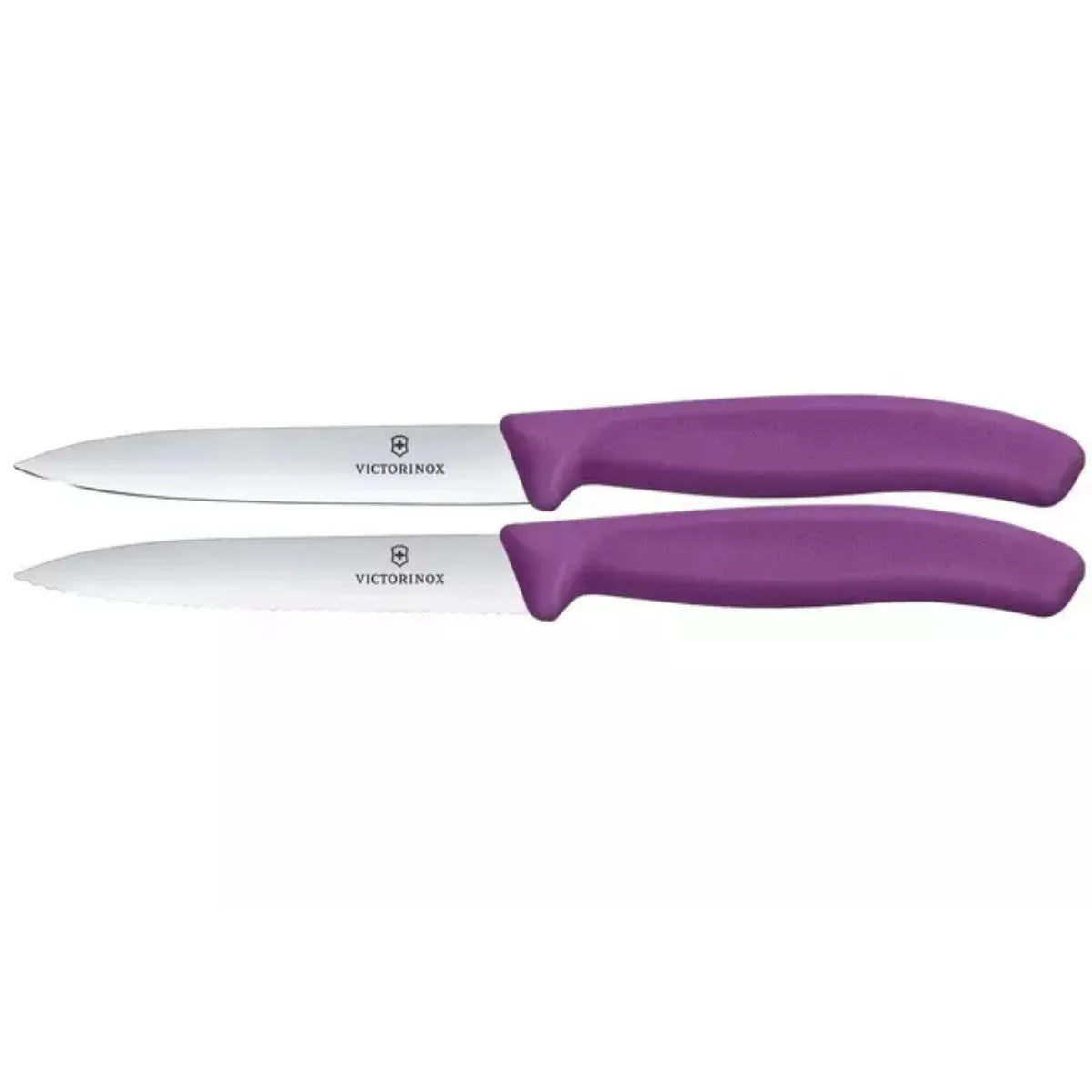 Victorinox Μαχαίρια κουζίνας 10 εκατ. μυτερά ίσιο οδοντωτό μωβ λαβή σετ 2 τμχ Swiss Classic 6.7795.2C1