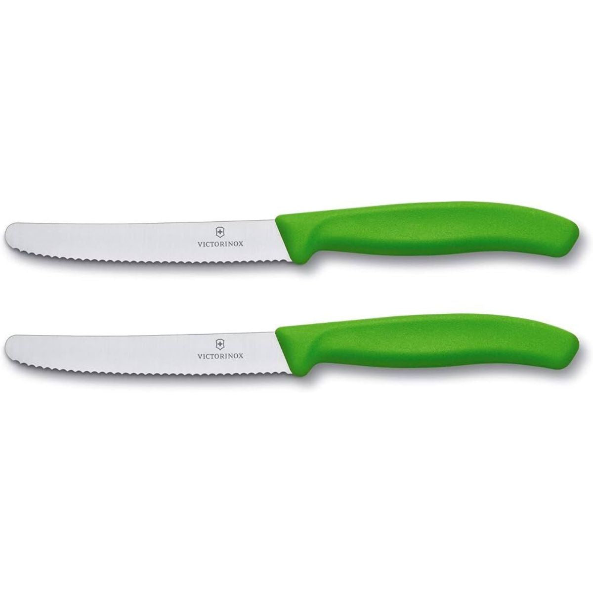 Victorinox Serrated Round Utility Knife 11 cm Green 2-Piece Set Swiss Classic