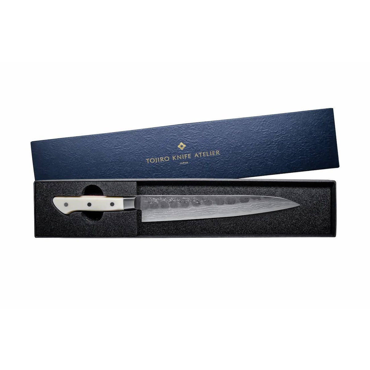 Tojiro Handmade Hammered Aogami Damascus Utility Knife 15 cm Micarta Handle