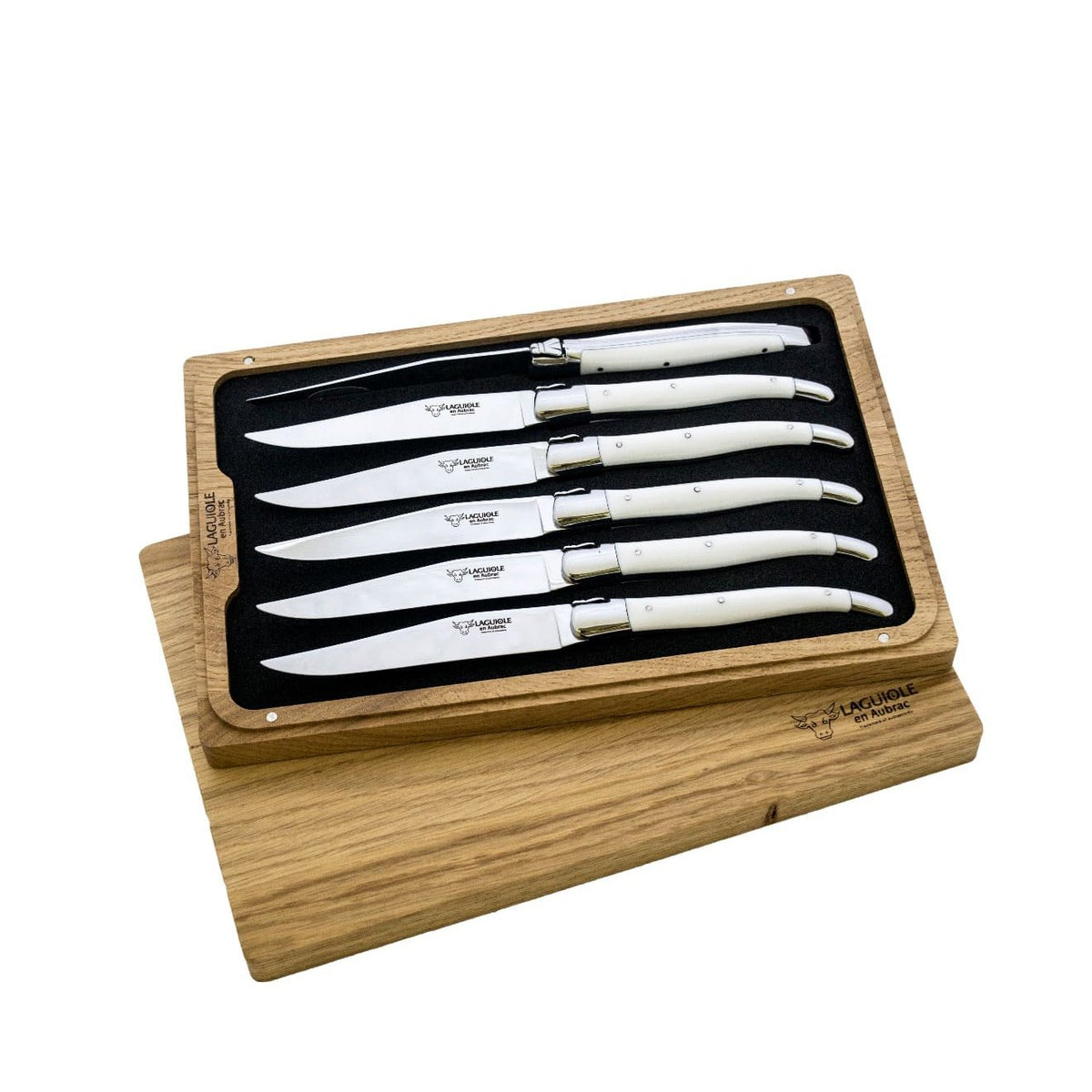 Laguiole en aubrac Steak Knives 12 cm With White Corian Handle 6 pcs Set Laguiole en Aubrac 62C99BNI
