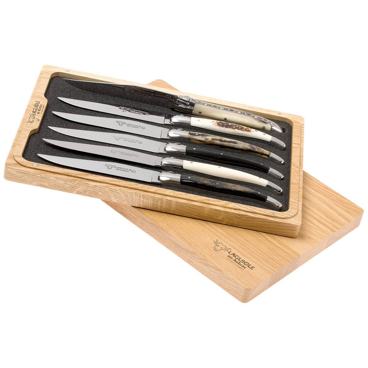 Laguiole en aubrac Steak Knives 12 cm Various Bone Handles 6-Pieces Set Laguiole Mixed Horns 62C99CKI