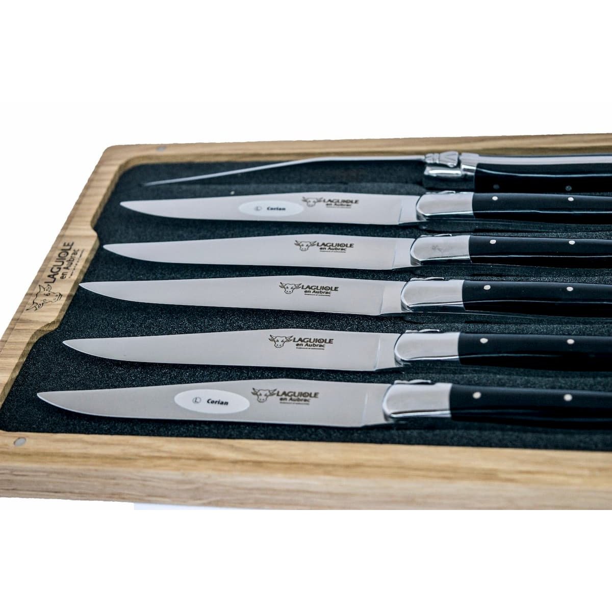 Laguiole en aubrac Steak Knives 12 cm With Black Corian Handle 6 pcs Set Laguiole en Aubrac 62C99NRI
