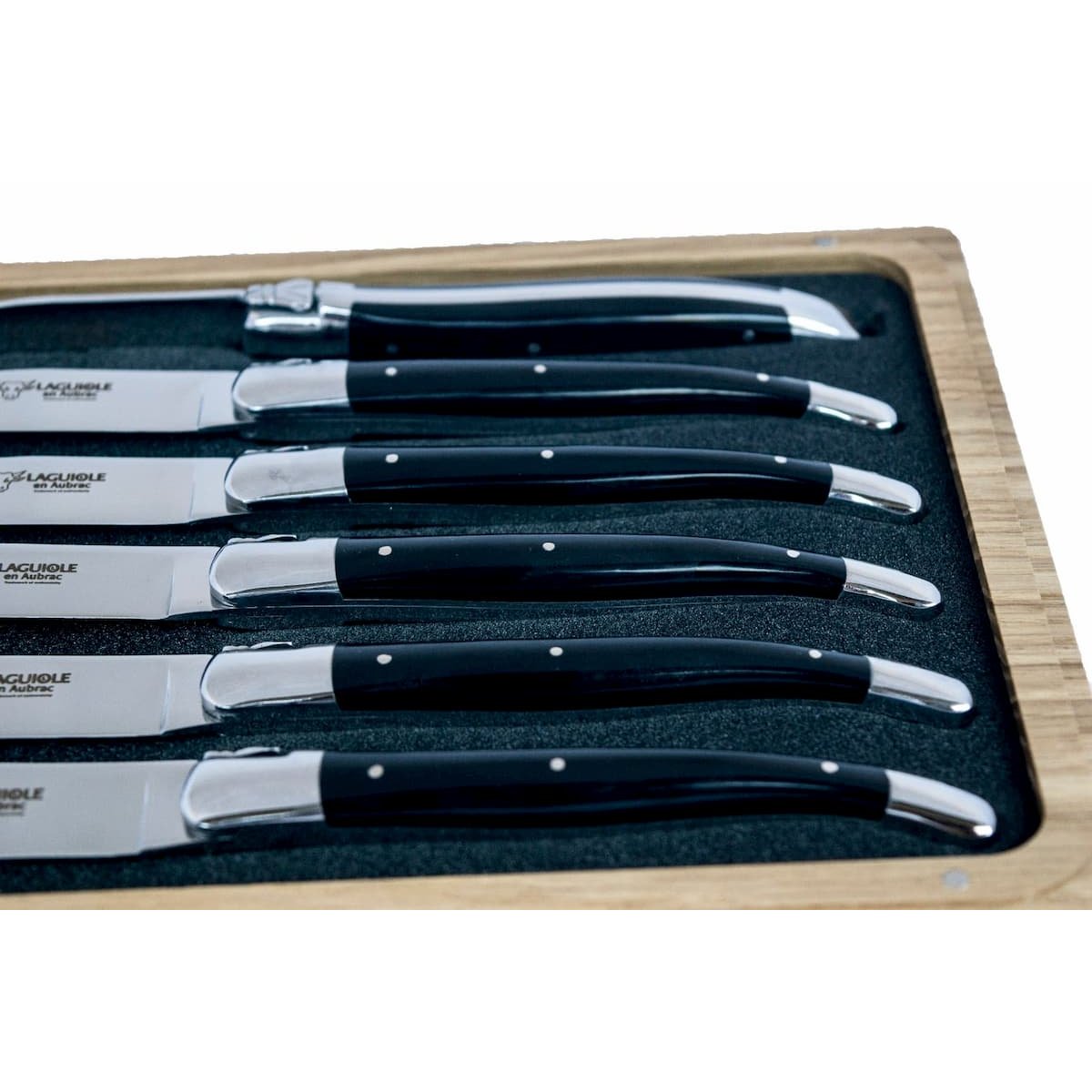 Laguiole en aubrac Steak Knives 12 cm With Black Corian Handle 6 pcs Set Laguiole en Aubrac 62C99NRI