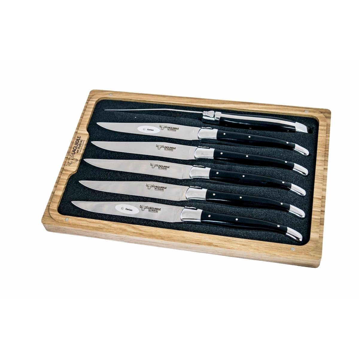 Laguiole en aubrac Steak Knives 12 cm With Black Corian Handle 6 pcs Set Laguiole en Aubrac 62C99NRI
