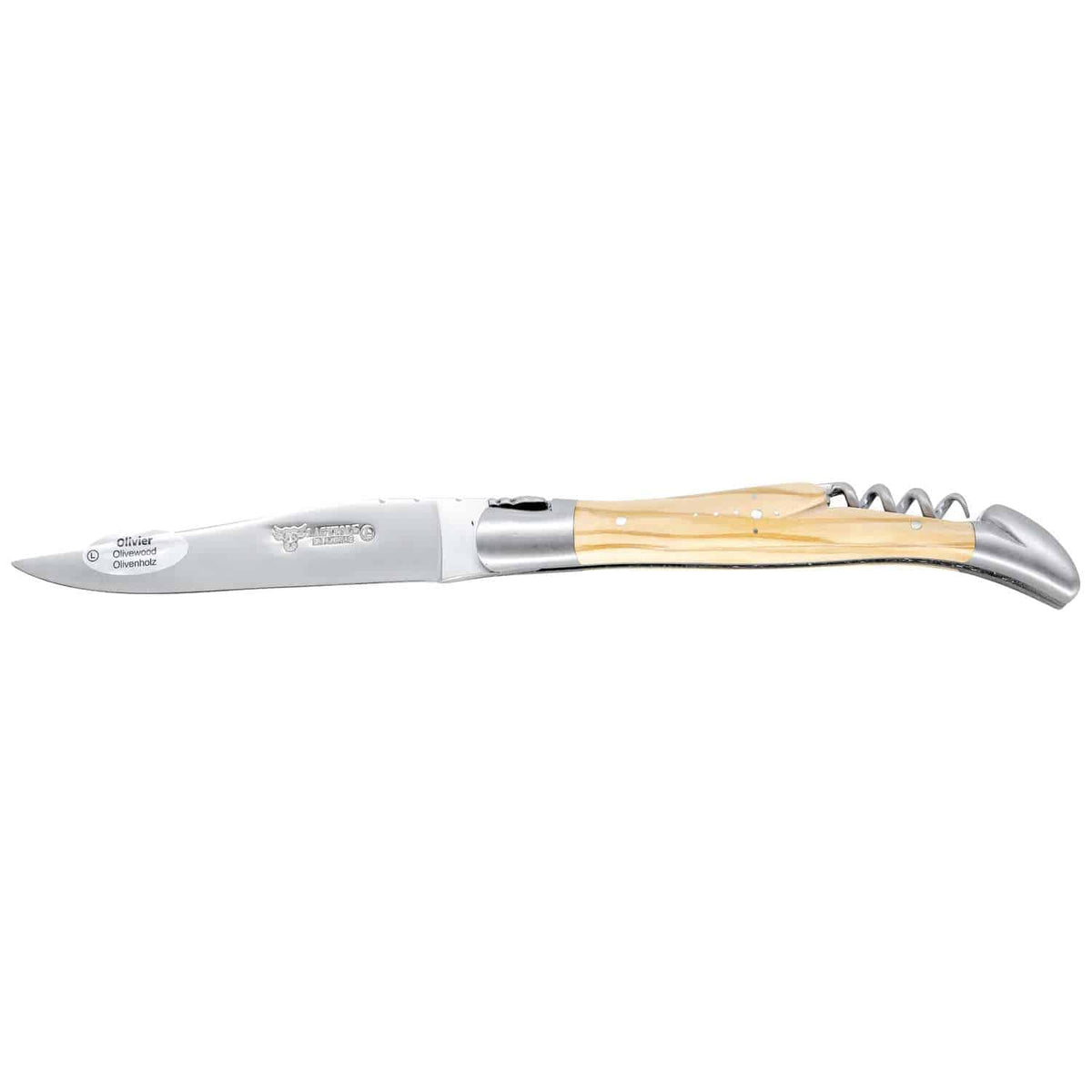 Laguiole en aubrac Folding Knife 12 cm with Corkscrew Olive Wood Handle Laguiole en Aubrac L0312OLIF