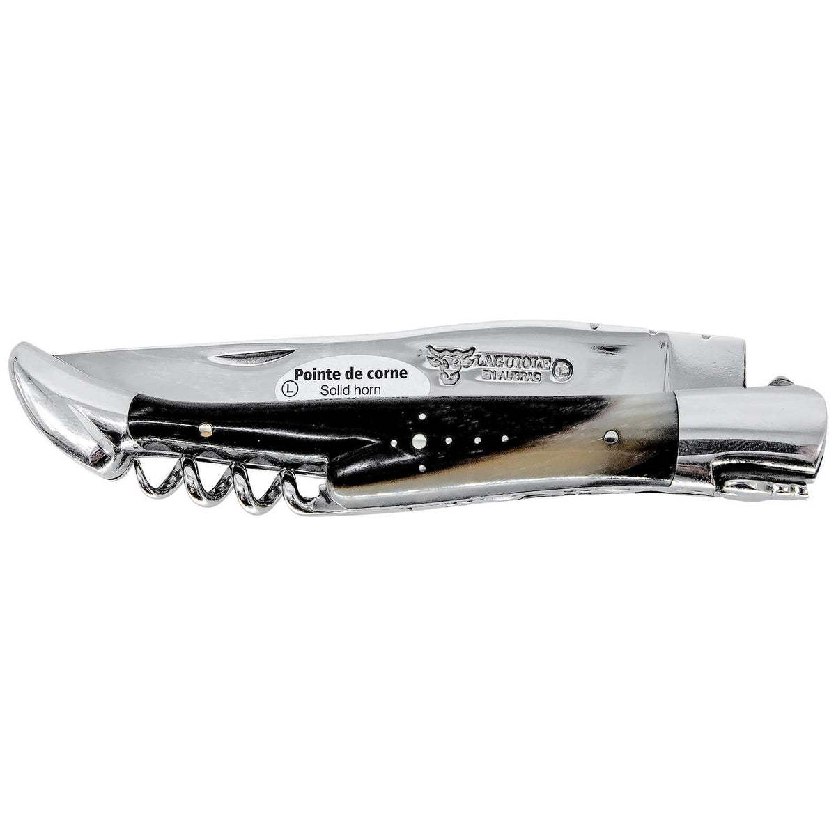 Laguiole en aubrac Folding Knife 12 cm with Corkscrew Solid Horn Handle Laguiole en Aubrac L0312PCIF