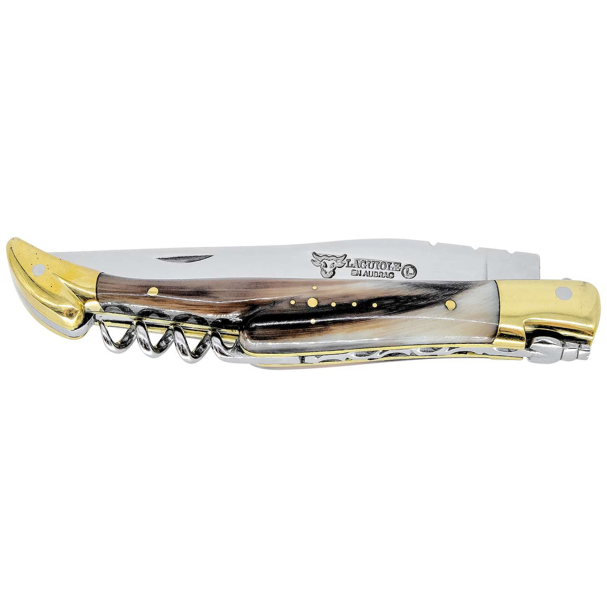 Laguiole en aubrac Folding Knife 12 cm with Corkscrew White-Black Horn Handle Laguiole en Aubrac L0312PCFLF