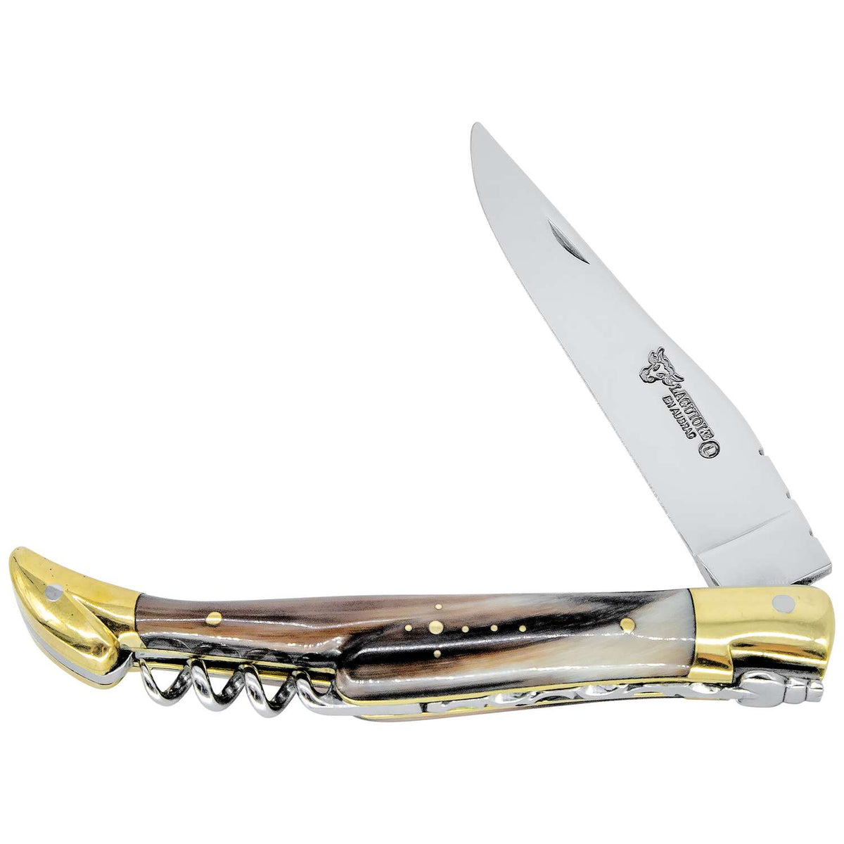 Laguiole en aubrac Folding Knife 12 cm with Corkscrew White-Black Horn Handle Laguiole en Aubrac L0312PCFLF