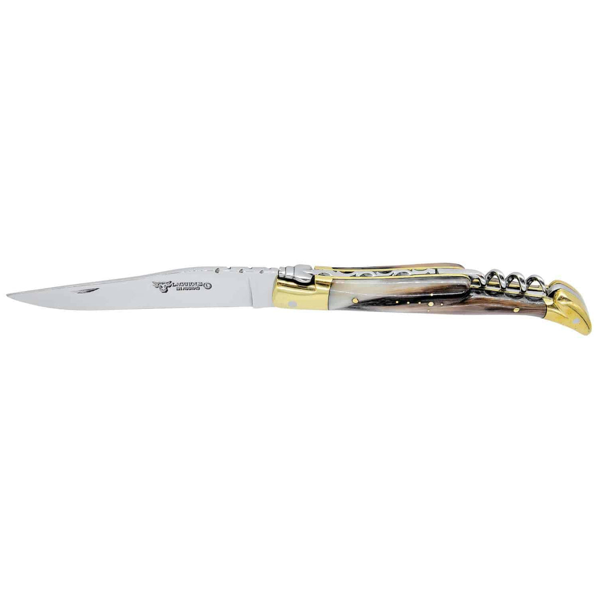 Laguiole en aubrac Folding Knife 12 cm with Corkscrew White-Black Horn Handle Laguiole en Aubrac L0312PCFLF