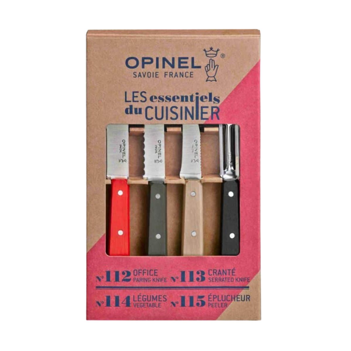 Opinel Kitchen Knives & Peeler Set 4 pcs With Wooden Multicoloured Handles Les Essentiels Loft 001626