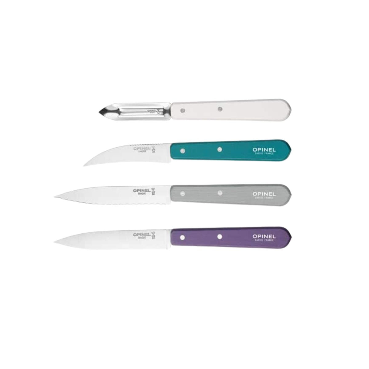 Opinel Kitchen Knives & Peeler Set 4 pcs With Wooden Multicoloured Handles Les Essentiels Art Deco 001939