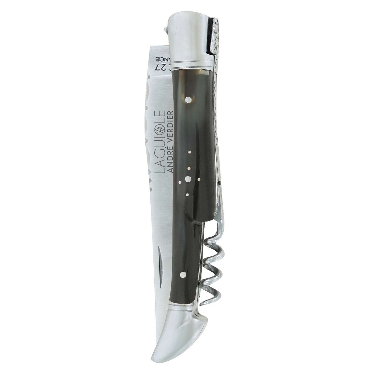 Andre verdier Folding Knife 12 cm With Corkscrew Black Horn Handle Laguiole Prestige