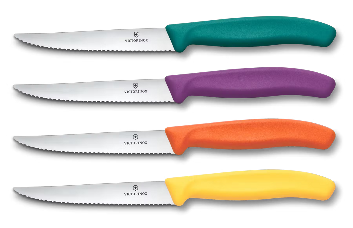 Victorinox Μπλοκ μαύρο 4 steak μαχαιριών με χρωματιστές λαβές Swiss Classic 6.7126.4C1