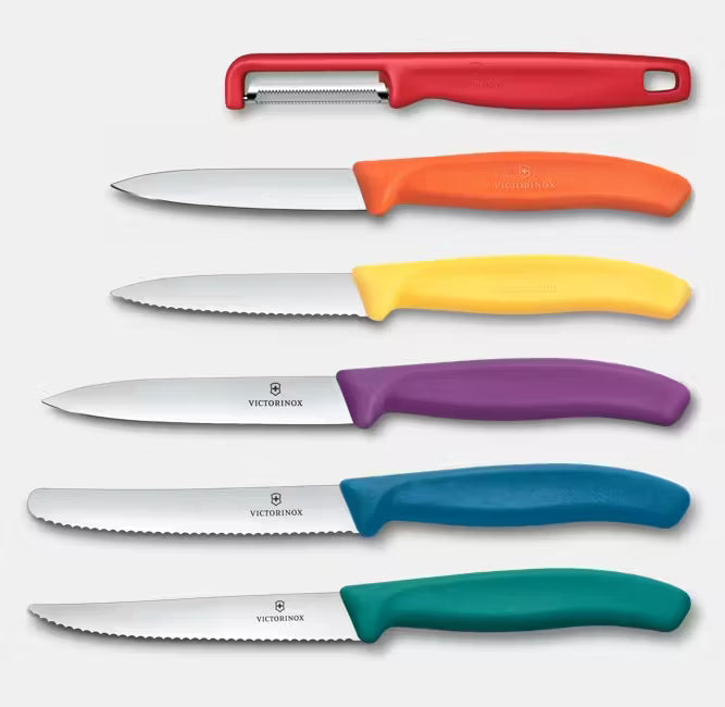 Victorinox Μπλοκ λευκό 5 μαχαιριών και αποφλοιωτή με χρωματιστές λαβές Swiss Classic 6.7126.6C1