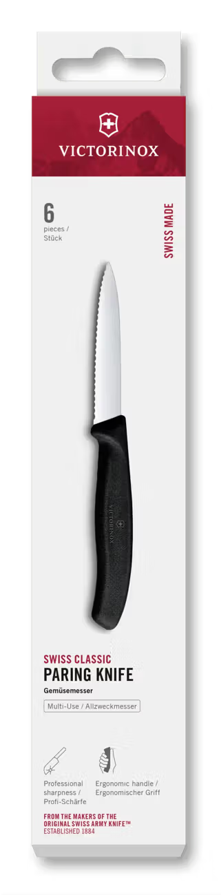 Victorinox Μαχαίρια κουζίνας 8 εκατ. ίσια οδοντωτά μαύρη λαβή σετ 6 τμχ Swiss Classic 6.7633.6