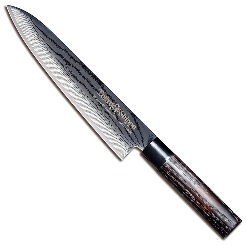 Tojiro Damascus Chef's Knife 24 cm Chestnut Handle Shippu Black FD-1595