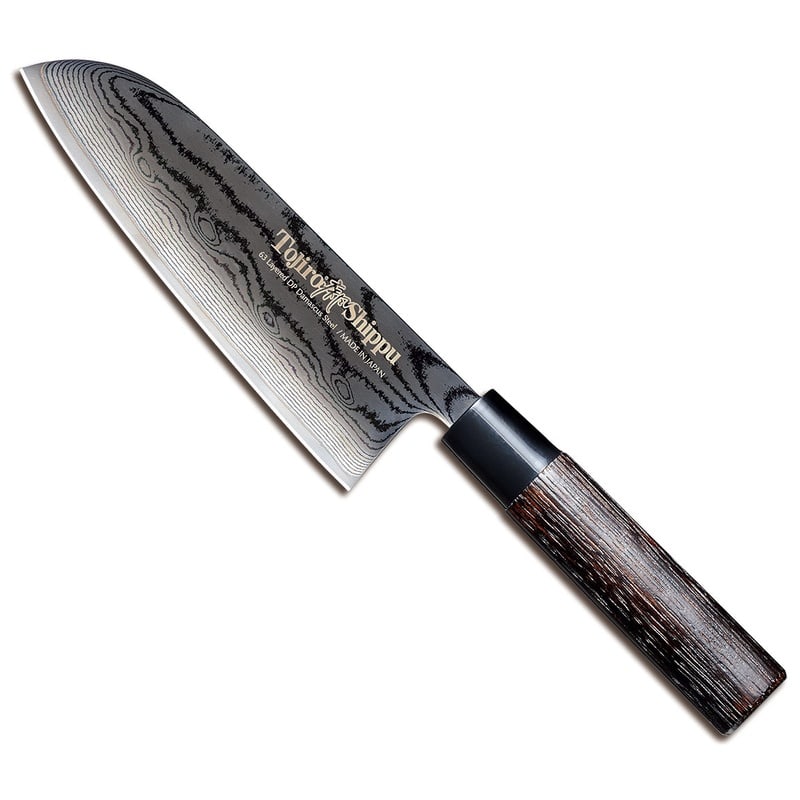 Tojiro Damascus Santoku Knife 16.5 cm Chestnut Handle Shippu Black FD-1597