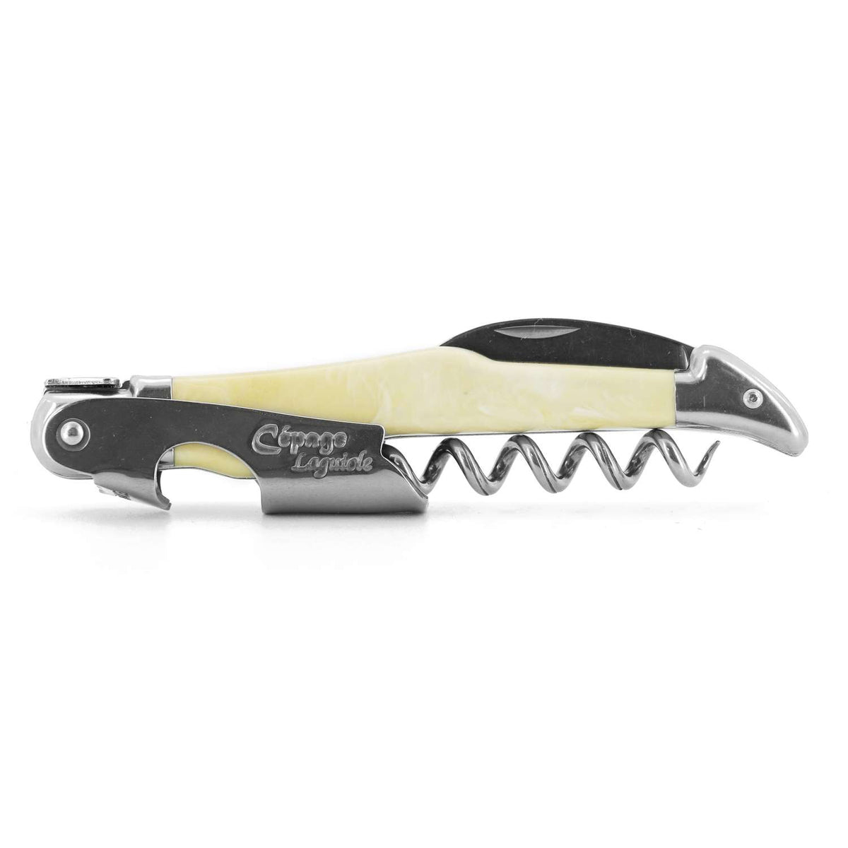 Andre verdier Folding Knife 12 cm With Corkscrew Snake White Handle Laguiole Cepage