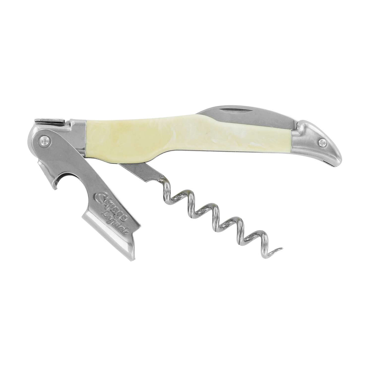 Andre verdier Folding Knife 12 cm With Corkscrew Snake White Handle Laguiole Cepage