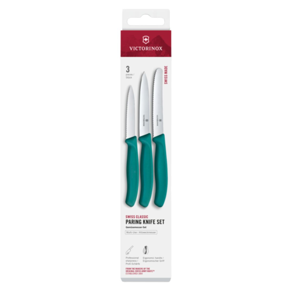 Victorinox Kitchen Knives Green Handles 3 pcs Set Swiss Classic