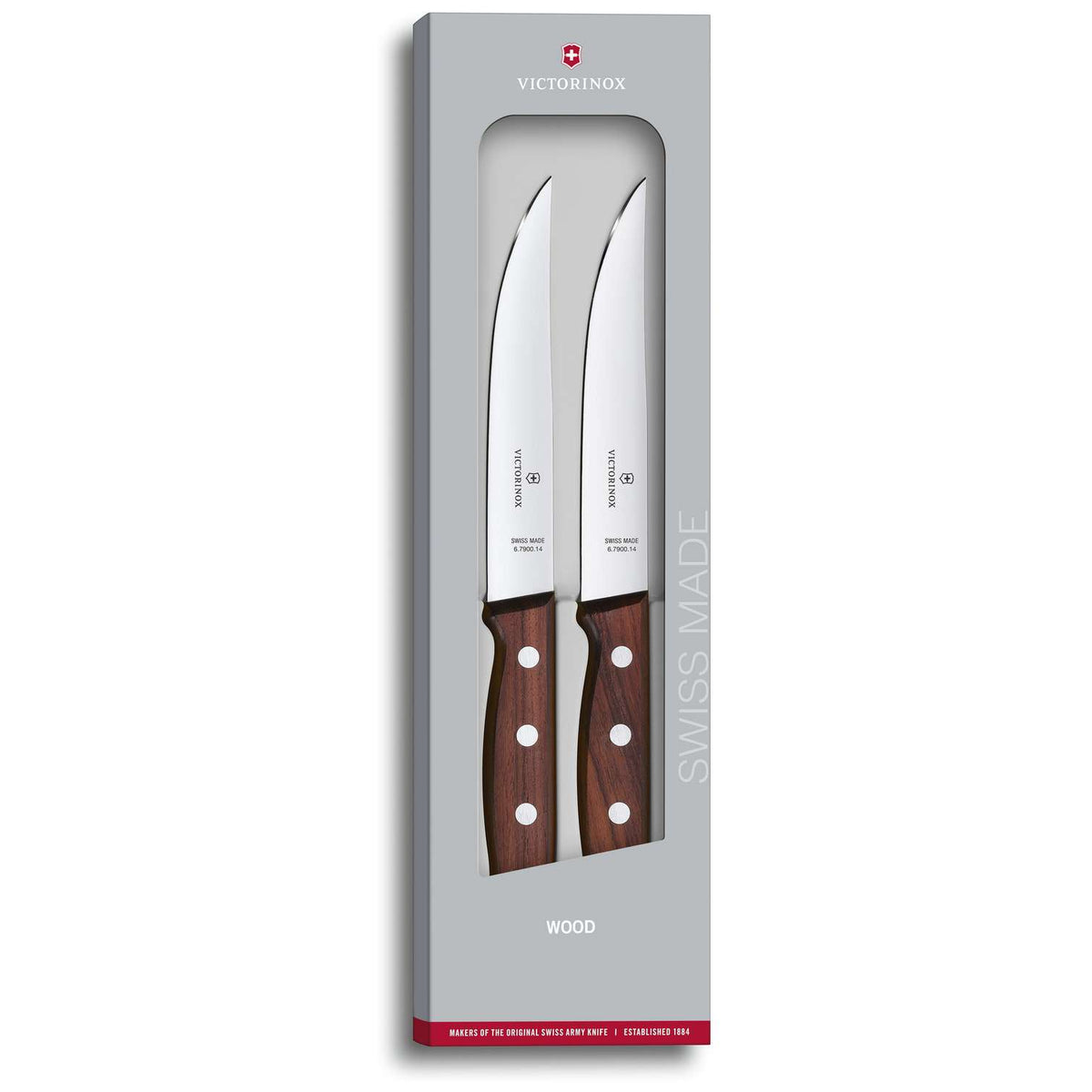 Victorinox Steak Knives 12 cm 2 Piece Set Wooden Handles Gift Box 5.1120.2G