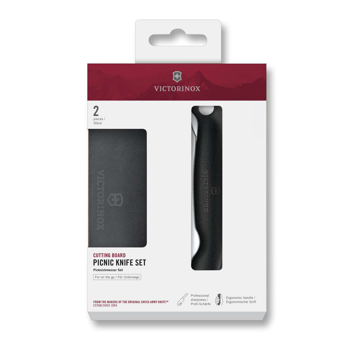 Victorinox Mini Cutting Board And Serrated Foldable Knife 11 cm Black Handle 2 pcs Set Swiss Classic 6.7193.F